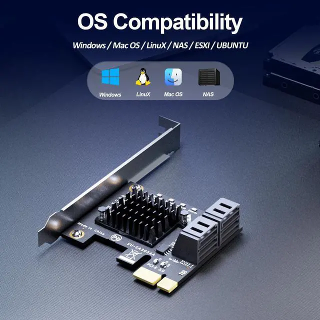 Alt view image 7 of 7 - GLOTRENDS SA3034A 4 Ports PCIe SATA 3.0 Expansion Card, Including SATA Cables and 1:5 SATA Splitter Power Cable, Support OS Booting, Compatible with Windows,Linux,Mac OS,NAS