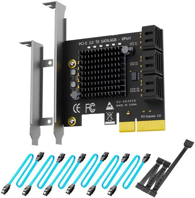 Main image of GLOTRENDS SA3026-C 6-Port PCIe X4 SATA Expansion Card with SATA and Power Cables, Compatible with Windows,Linux,Mac OS,NAS