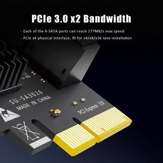 Alt view image 4 of 7 - GLOTRENDS SA3026-C 6-Port PCIe X4 SATA Expansion Card with SATA and Power Cables, Compatible with Windows,Linux,Mac OS,NAS