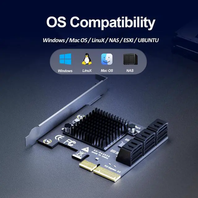 Alt view image 7 of 7 - GLOTRENDS SA3026-C 6-Port PCIe X4 SATA Expansion Card with SATA and Power Cables, Compatible with Windows,Linux,Mac OS,NAS