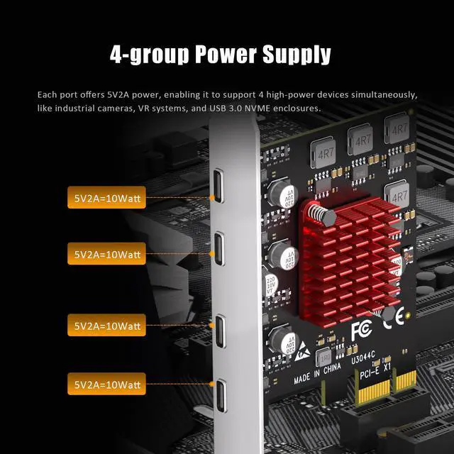 Alt view image 5 of 7 - GLOTREND U3044C 4-Port PCIe USB Expansion Card, 4 USB-C Ports (USB 3.2 Gen 1), Compatible with Windows Linux (Not for Mac OS)