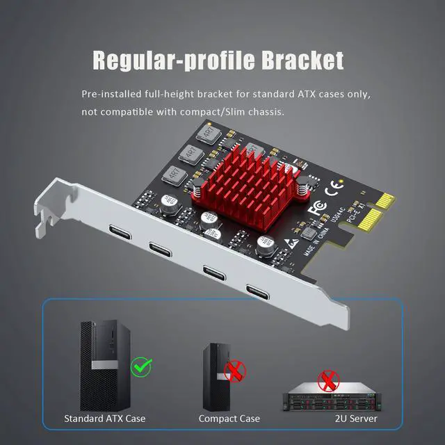 Alt view image 7 of 7 - GLOTREND U3044C 4-Port PCIe USB Expansion Card, 4 USB-C Ports (USB 3.2 Gen 1), Compatible with Windows Linux (Not for Mac OS)