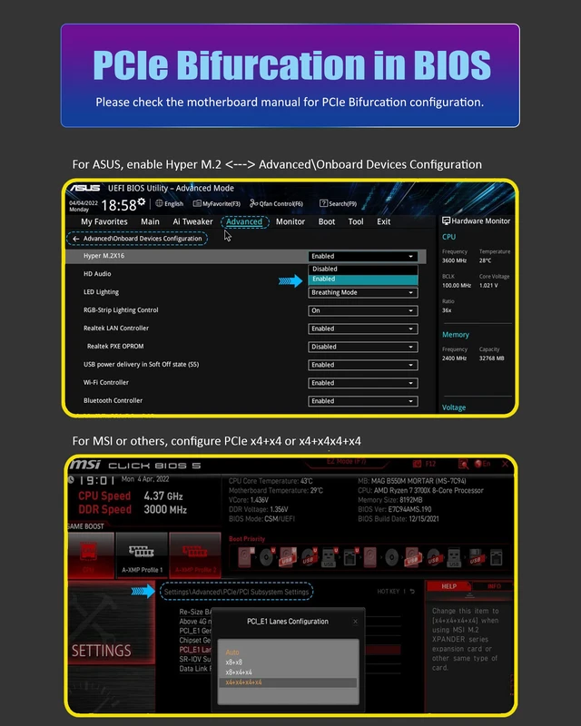 Alt view image 6 of 7 - GLOTRENDS PU21 Dual U.2 SFF-8639 SSD to PCIe 3.0 X8, Bifurcation Required