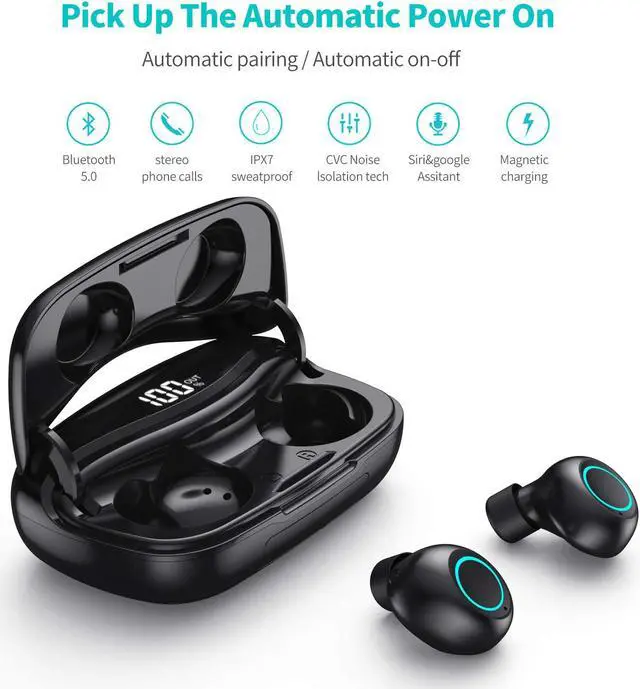 Main image of Wireless Headphones Bluetooth 5.0 Wireless Earbuds with Mic Long Playtime True Wireless Earphones for Running Stereo Calls Low Latency Instant Pairing IP65 Waterproof Noise Cancelling