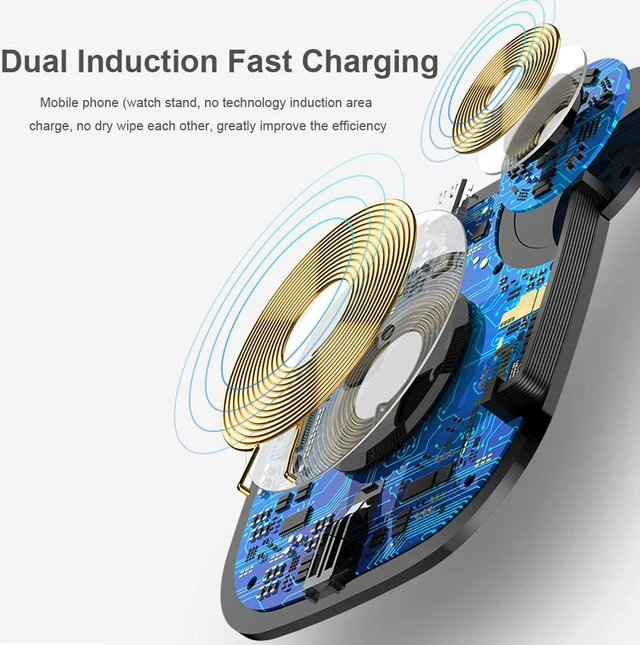 Alt view image 7 of 8 - 2 In 1 Mobile Phone Fast Charging Charger Station Stable Wireless Auto Induction For Universal IPhone 10W 7W 5W Magnetic Charger For iWatch 2W