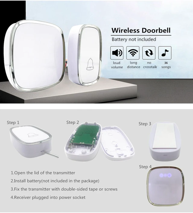 Alt view image 5 of 8 - Household Wireless Doorbell Communication Digital Music Doorbell 36 Ring tunes 4 Volume