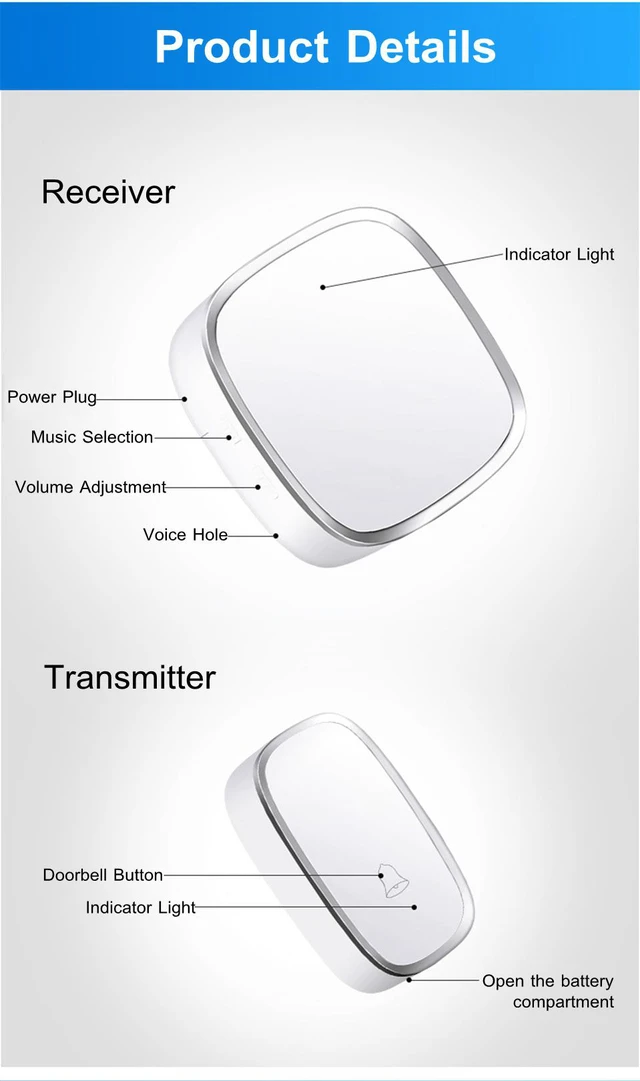 Alt view image 7 of 8 - Household Wireless Doorbell Communication Digital Music Doorbell 36 Ring tunes 4 Volume