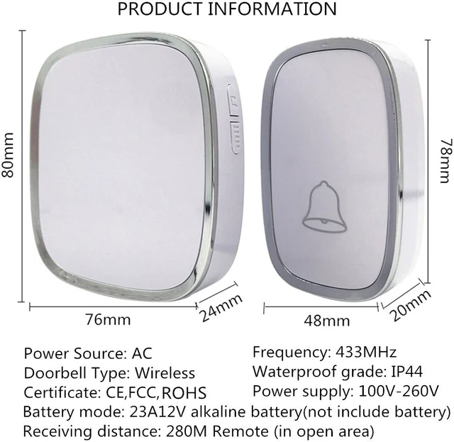 Alt view image 6 of 8 - Household Wireless Doorbell Communication Digital Music Doorbell 36 Ring tunes 4 Volume