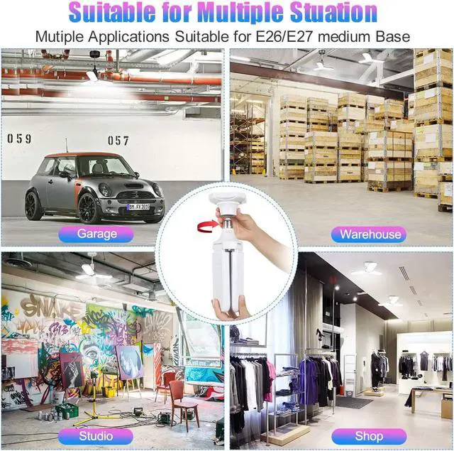 Alt view image 7 of 8 - 45W 4500lm E27 LED Garage Shop Work Light Ceiling Fixture Deformable Lamp