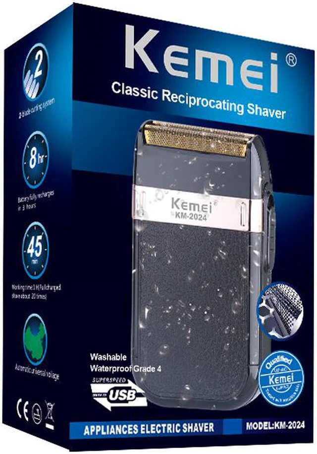 Alt view image 6 of 7 - Kemei KM-2024 Electric Shaver USB Rechargeable for Men Twin Blade Waterproof Reciprocating Cordless Razor Shaving Machine Barber