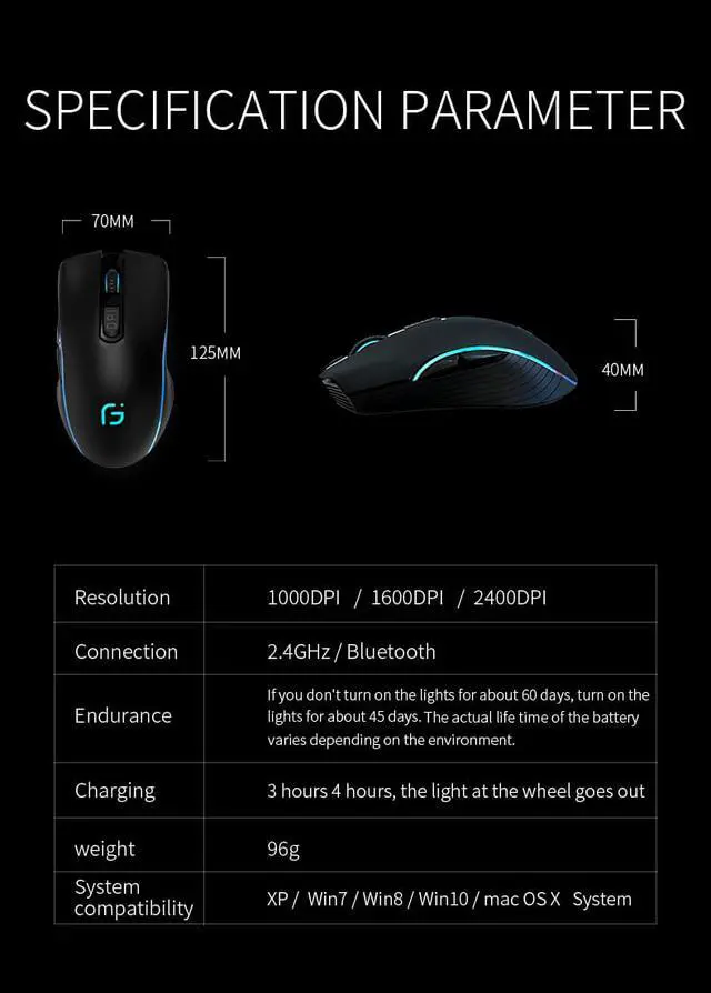 Alt view image 2 of 7 - Computer Mouse Bluetooth 4.0+ 2.4Ghz Wireless Dual Mode 2 In 1 Mouse 2400 DPI Ergonomic Portable Optical Mice for PC/Laptop