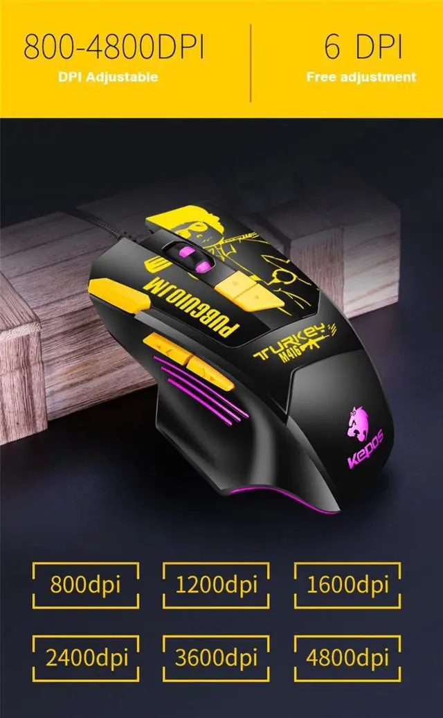 Alt view image 4 of 8 - Wired Gaming Mouse Mechanical 8 Keys Ergonomic Design Led Buttons 4800DPI Optical Usb Mouse Mice Battlegrounds Gamer Mouse For PC Computer