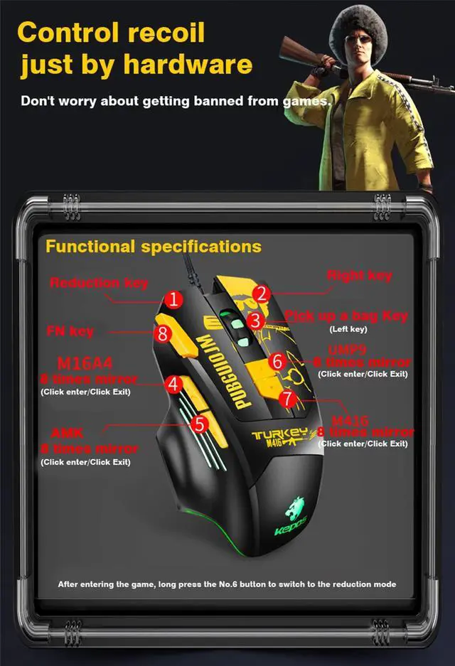 Alt view image 7 of 8 - Wired Gaming Mouse Mechanical 8 Keys Ergonomic Design Led Buttons 4800DPI Optical Usb Mouse Mice Battlegrounds Gamer Mouse For PC Computer