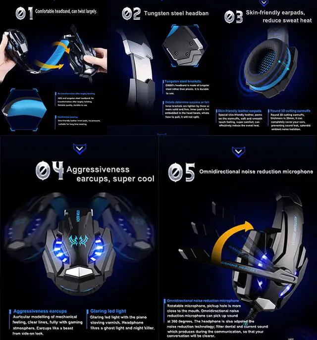 Alt view image 3 of 7 - Headset Over-ear Wired Game Earphones Gaming Headphones Deep Bass Stereo Casque with Microphone for PS4 New Xbox PC Laptop Gamer