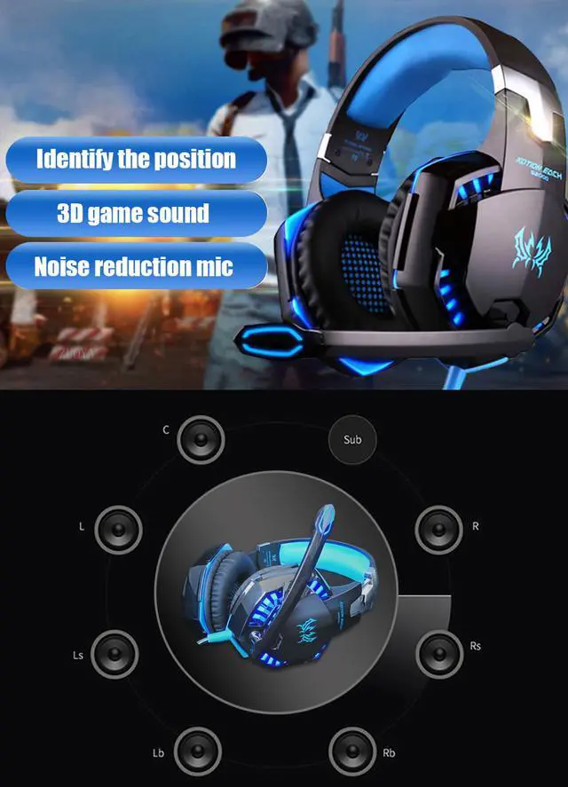 Alt view image 2 of 7 - Headset Over-ear Wired Game Earphones Gaming Headphones Deep Bass Stereo Casque with Microphone for PS4 New Xbox PC Laptop Gamer