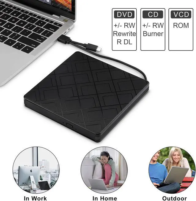 Alt view image 2 of 7 - TypeC+USB3.0 Desktop Computer External Optical Drive Laptop PC External DVD Burner Dual Drive-free Plug and Play Read Writer Burner