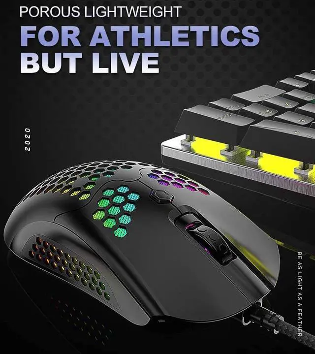 Alt view image 6 of 8 - Gaming Mouse with RGB Lamp Effect Lightweight Honeycomb Shell Ultralight Ultraweave Cable Pixart 3325 12000 DPI Optical Sensor for PC Gaming