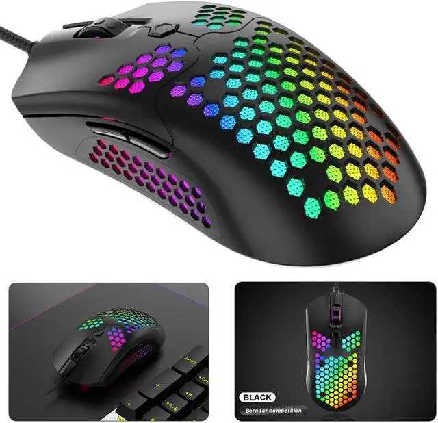 Alt view image 2 of 8 - Gaming Mouse with RGB Lamp Effect Lightweight Honeycomb Shell Ultralight Ultraweave Cable Pixart 3325 12000 DPI Optical Sensor for PC Gaming