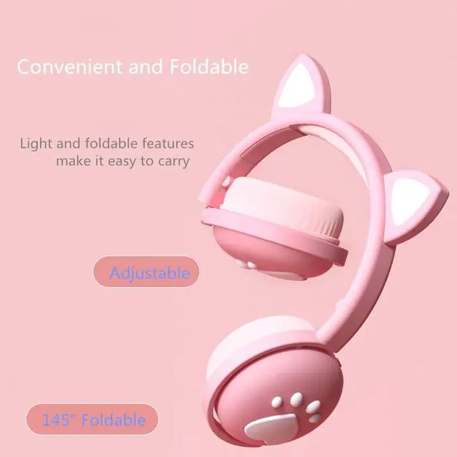 Alt view image 6 of 8 - Bluetooth 5.0 HIFI Stereo Headphones Glowing Cute Colorful LED Cat Ear Paw Girls Gift Kids Foldable Headset Wireless 3.5mm Plug with HD Microphone
