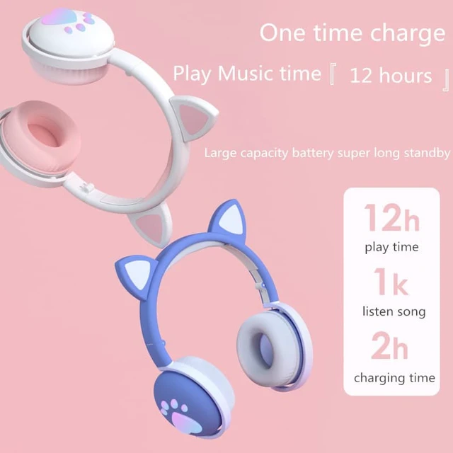 Alt view image 6 of 8 - Bluetooth 5.0 HIFI Stereo Headphones Glowing Cute Colorful LED Cat Ear Paw Girls Gift Kids Foldable Headset Wireless 3.5mm Plug with HD Microphone