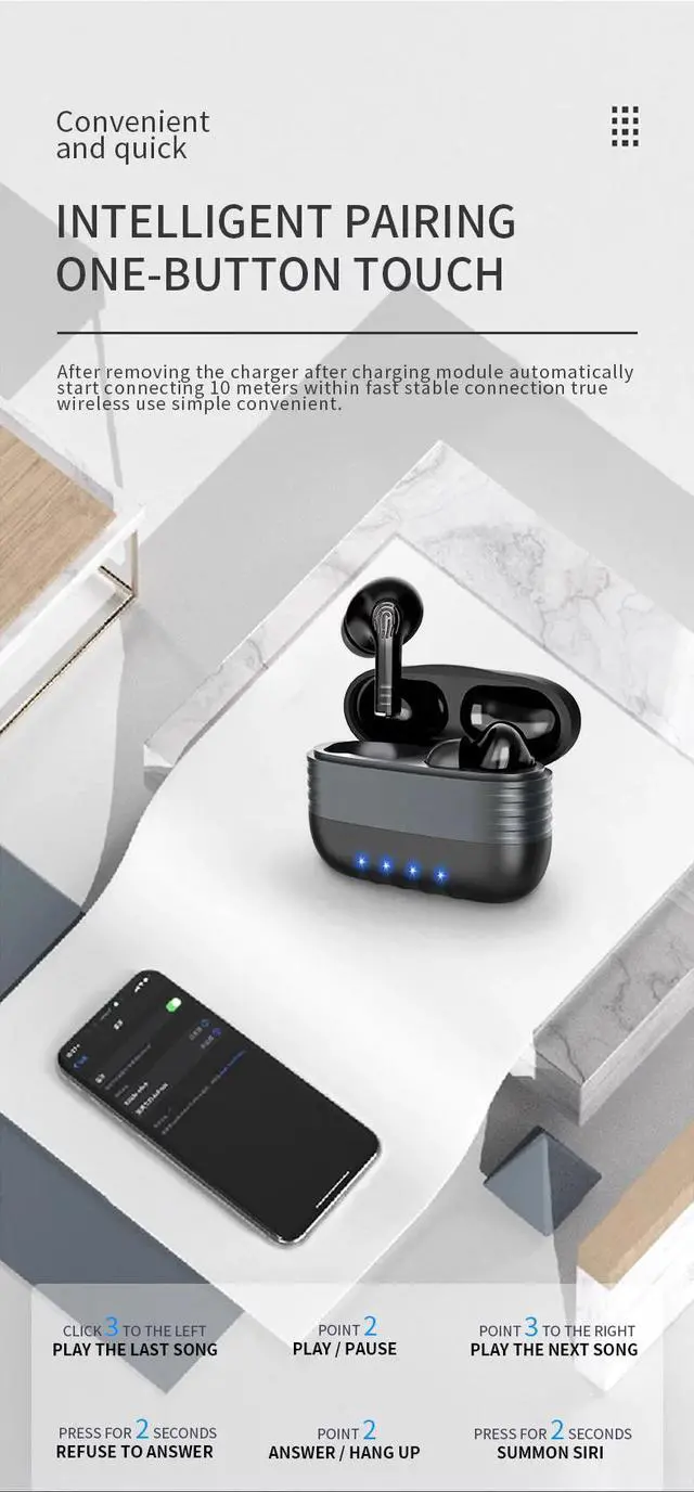 Alt view image 3 of 7 - New Bluetooth 5.0 TWS Earphones Long Standby Time Headset Wireless Earpods For Android Smart Touch Control Portable Headphones HiFi Sound