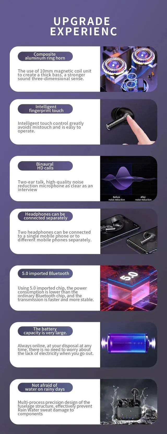 Alt view image 4 of 7 - New Bluetooth 5.0 TWS Earphones Long Standby Time Headset Wireless Earpods For Android Smart Touch Control Portable Headphones HiFi Sound