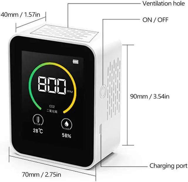 Alt view image 7 of 8 - CO2 Measuring Device Air Quality Measuring Device CO2 Carbon Dioxide Detector 400-5000PPM Measuring Range Intelligent Air Tester with Temperature-humidity Display Gas Concentration Content