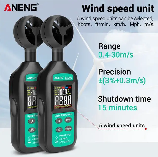 Alt view image 2 of 8 - Digital Anemometer 0-30m/s Wind Speed Meter -10 ~ 45C Temperature Tester Anemometro with LCD Backlight Display Wind Speed Tester