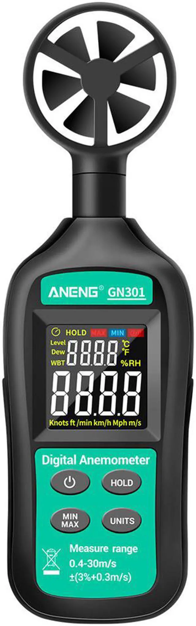Main image of Digital Anemometer 0-30m/s Wind Speed Meter -10 ~ 45C Temperature Tester Anemometro with LCD Backlight Display Wind Speed Tester