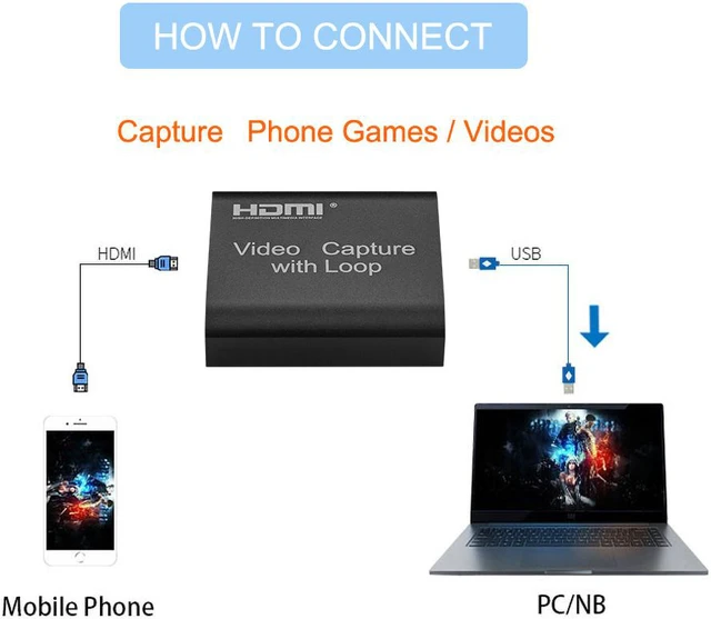 Alt view image 2 of 8 - 4K HDMI Capture Card USB 2.0 1080P Grabber Phone Video Capture with Loop Output Game Recording Device For Youtube Live Streaming PS4 IOS Phone HDV XBox one