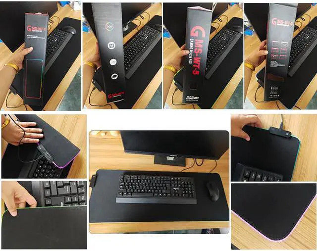 Alt view image 6 of 7 - 13.77 x 9.84 Inch RGB LED Gaming Mouse Pad LED Luminous Colorful Lights RGB Gaming Mouse Pad Keyboard Mat Non-Slip Surface (Thickness 4mm) for Computers