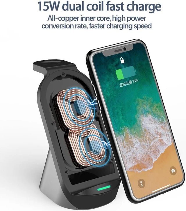 Alt view image 2 of 8 - 3-In-1 15W Fast Charging Dock Chargers Desktop Wireless Charger Stand For IPhone Airpods Iwatch Pro Accessories For Mobile Phone