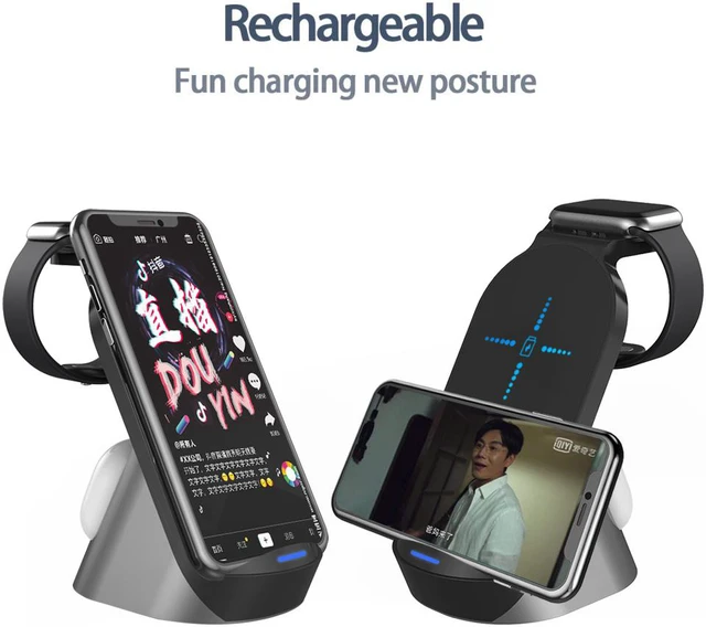 Alt view image 6 of 8 - 3-In-1 15W Fast Charging Dock Chargers Desktop Wireless Charger Stand For IPhone Airpods Iwatch Pro Accessories For Mobile Phone