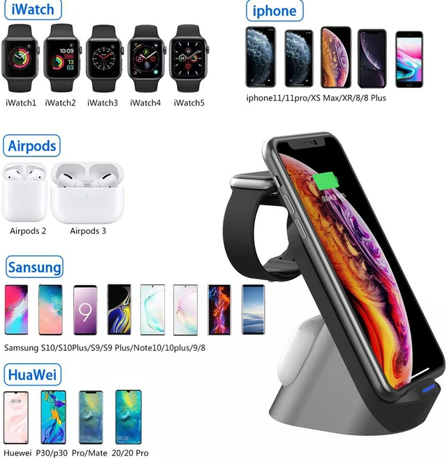 Alt view image 3 of 8 - 3-In-1 15W Fast Charging Dock Chargers Desktop Wireless Charger Stand For IPhone Airpods Iwatch Pro Accessories For Mobile Phone