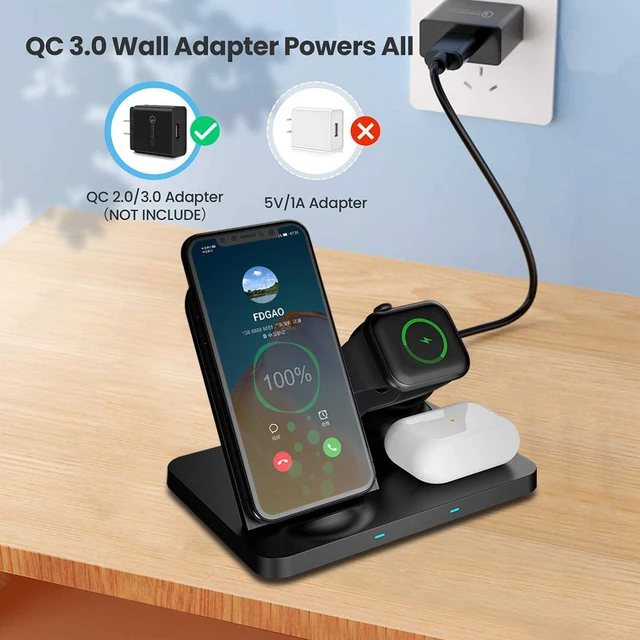 Alt view image 5 of 8 - 3 in 1 Wireless Charger for Apple Watch 6 5 4 3 2 AirPods Pro 15W Qi Fast Wireless Charging Dock Station For iPhone 12 11 XS XR X 8