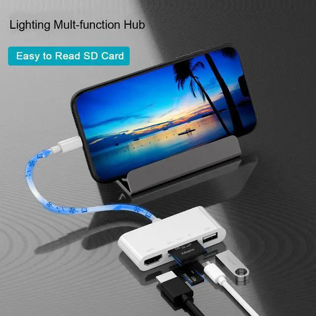 Alt view image 2 of 8 - Lighting Mult-function Hub Lightning to 1080P HDMI Cable USB SD TF Card Reader Digital AV TV OTG Adapter Hub For iPhone iPad SLR Camera SD/TF