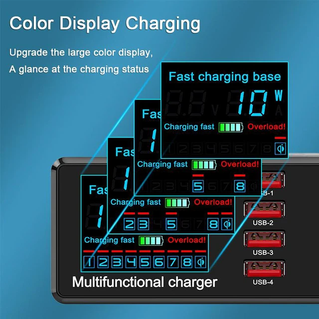 Alt view image 6 of 8 - 100W 8 Port USB Charger Hub Wireless Charger PD QC3.0 Fast Charging Station USB Charger Port