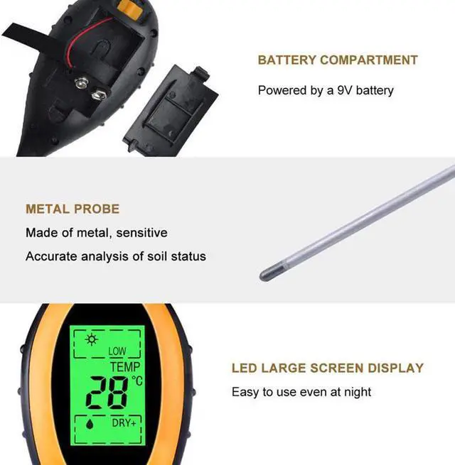 Alt view image 4 of 8 - 4 in 1 Soil PH Tester Moisture Sunlight Light Temperature Test Meter Portable Tool for Garden Plant Lawns
