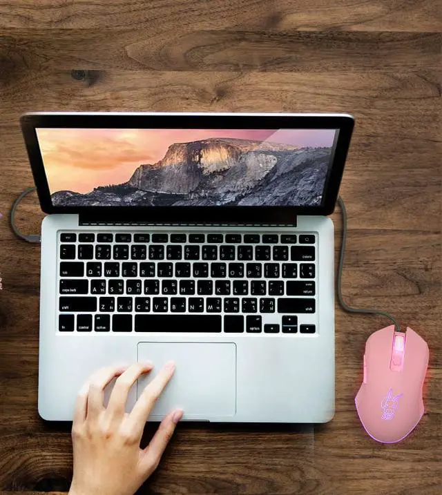 Alt view image 7 of 8 - Type-C/USB-C Cute Rabbit LED Dimmer Mute Wired Mouse 2400DPI 6-button Ergonomic Design Mice For Office And Game
