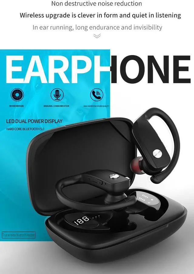 Alt view image 2 of 8 - Wireless Bluetooth 5.0 Earphones Sport Ear-hook TWS Earbuds LCD Digital Display Gaming Headphone Long Standy