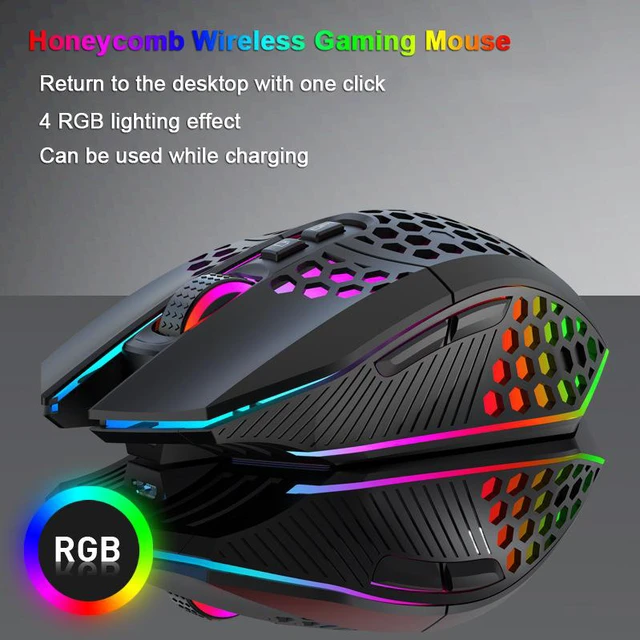 Alt view image 3 of 8 - Honeycomb RGB Rechargeable Wireless Gaming Mouse 2.4GHz Optical Mouse 7 Buttons 3 Gears 1600 DPI Adjustable Mice for Desktop PC Laptop