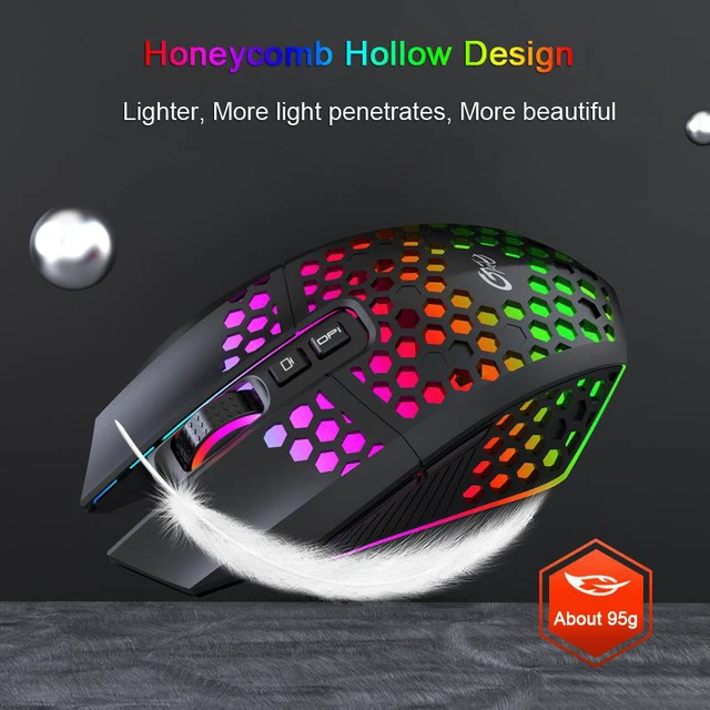 Alt view image 4 of 8 - Honeycomb RGB Rechargeable Wireless Gaming Mouse 2.4GHz Optical Mouse 7 Buttons 3 Gears 1600 DPI Adjustable Mice for Desktop PC Laptop
