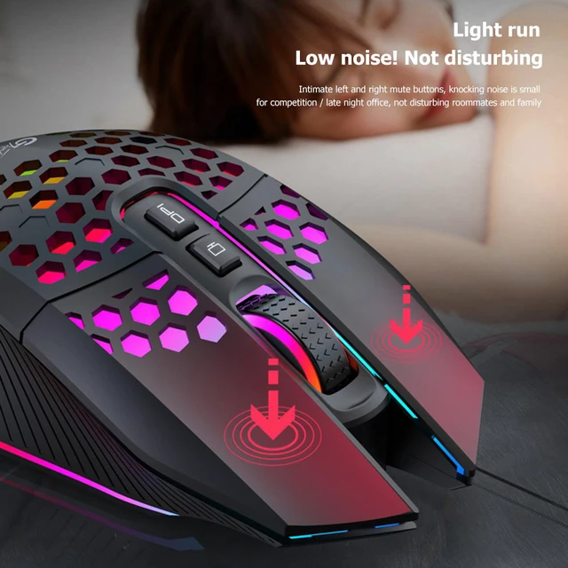 Alt view image 7 of 8 - Honeycomb RGB Rechargeable Wireless Gaming Mouse 2.4GHz Optical Mouse 7 Buttons 3 Gears 1600 DPI Adjustable Mice for Desktop PC Laptop