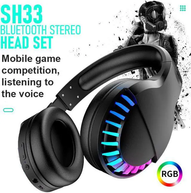 Alt view image 2 of 7 - Bluetooth 5.0 Dual Modes True Wireless/ Wired RGB Light Headset Stereo Bass Gaming Headphones Foldable Noise Cancelling Headset