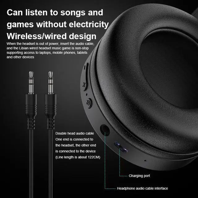 Alt view image 4 of 7 - Bluetooth 5.0 Dual Modes True Wireless/ Wired RGB Light Headset Stereo Bass Gaming Headphones Foldable Noise Cancelling Headset