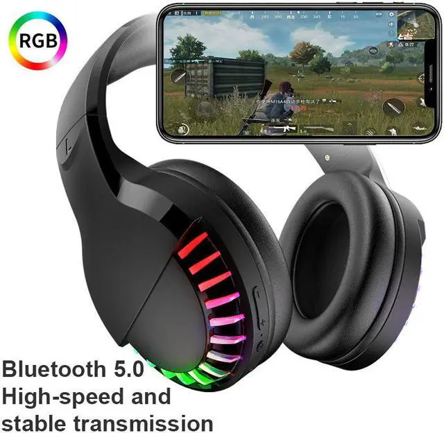 Alt view image 3 of 7 - Bluetooth 5.0 Dual Modes True Wireless/ Wired RGB Light Headset Stereo Bass Gaming Headphones Foldable Noise Cancelling Headset