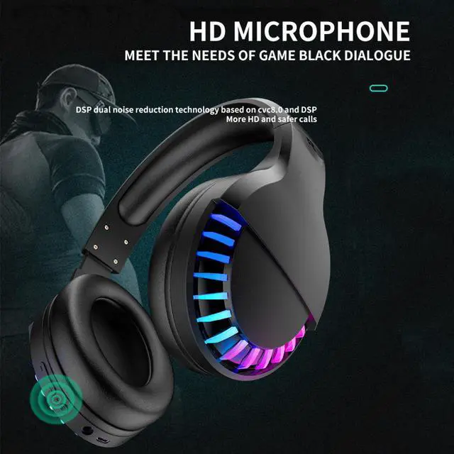 Alt view image 5 of 7 - Bluetooth 5.0 Dual Modes True Wireless/ Wired RGB Light Headset Stereo Bass Gaming Headphones Foldable Noise Cancelling Headset