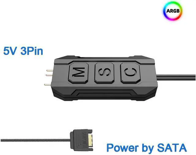 Alt view image 5 of 8 - Wireless IR Remote 5V RGB Controller,5V 3 Pin to SATA AURA RGB Controller for Computer PC Cooling Fan,LED Strip,Case Fan Addressable RGB ,Water Coolers Radiators Fans