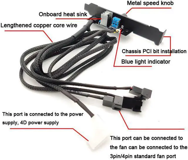 Alt view image 2 of 6 - PCI Slot Fan Speed Controller 3 Fans by 1 Knobs w/ On OFF Switch- Power by Molex 4pin(12V Only)-45cm Cable 0-100% Stepless Speed Adjust