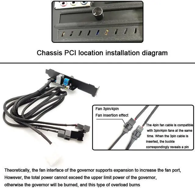 Alt view image 3 of 6 - PCI Slot Fan Speed Controller 3 Fans by 1 Knobs w/ On OFF Switch- Power by Molex 4pin(12V Only)-45cm Cable 0-100% Stepless Speed Adjust